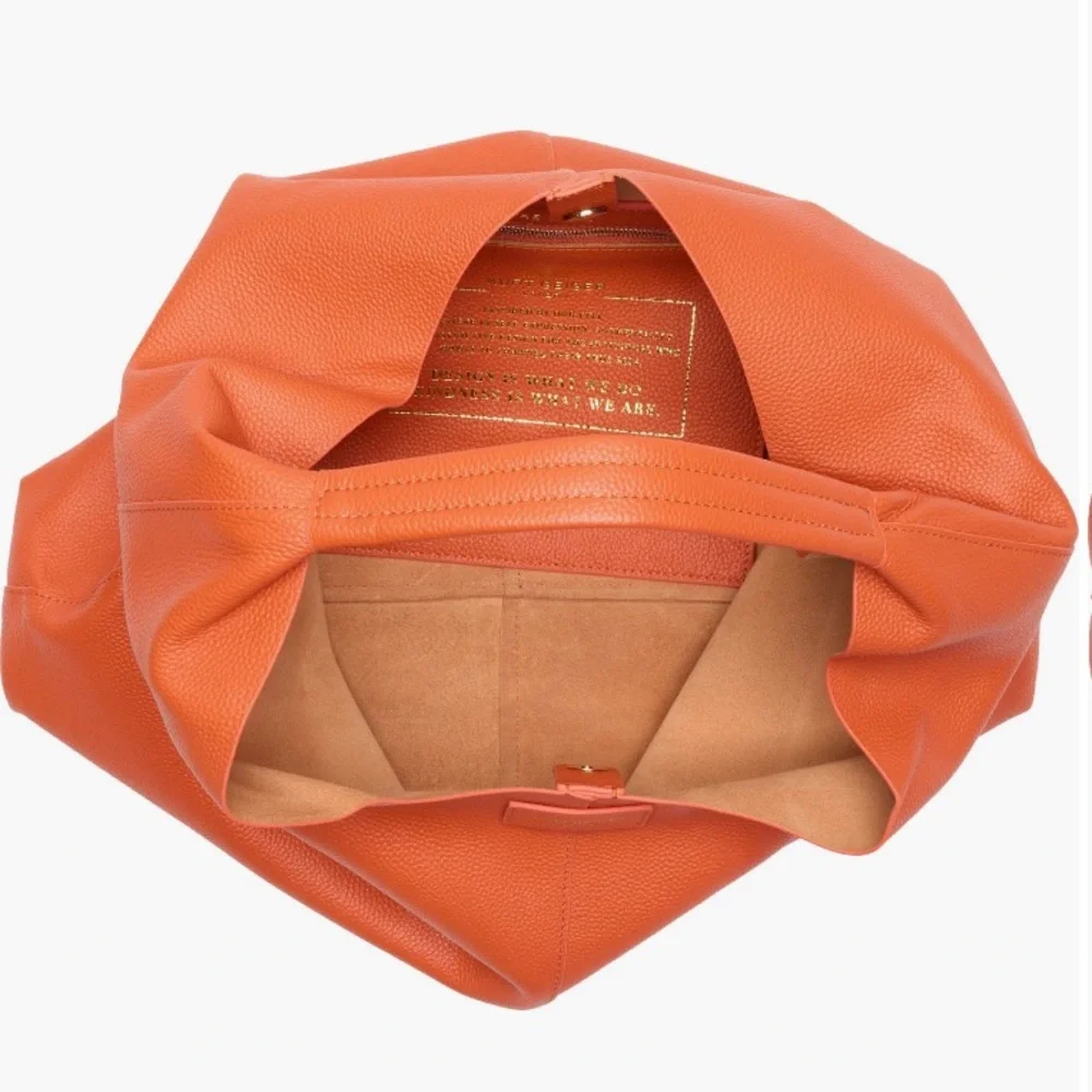 NWT Kurt Geiger All Leather The Violet Slouch Hobo Bag In Orange - Picture 6 of 11